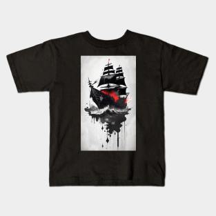 Ink Style Pirate Ship Kids T-Shirt